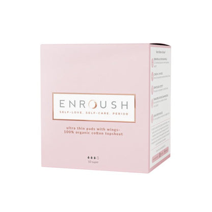 Absorbante ENROUSH Ultra Thin Pads Super, cu bumbac 100% organic, ultra-subțiri, pentru flux mediu, hipoalrgenice, 10 buc