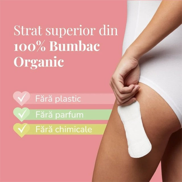 Absorbante zilnice ENROUSH Pantyliners, cu bumbac 100% organic, ultra-subțiri, hipoalergenice, cu pH echilibrat, 24 buc