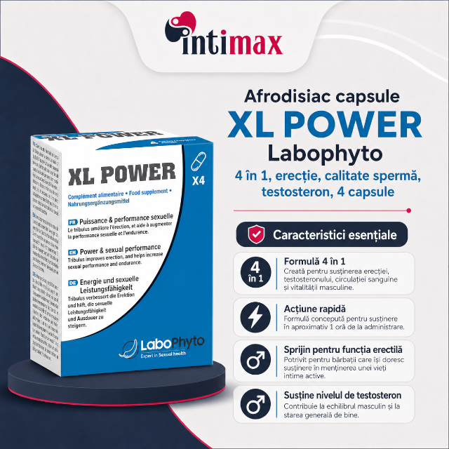 Afrodisiac capsule, XL POWER, Labophyto, 4 în 1, erecție, calitate spermă, testosteron, 4 capsule
