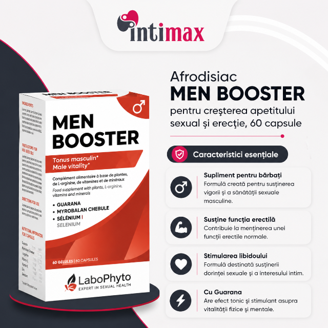 Afrodisiac MEN BOOSTER, Labophyto, pentru cresterea apetitului sexual si erectie, 60 capsule