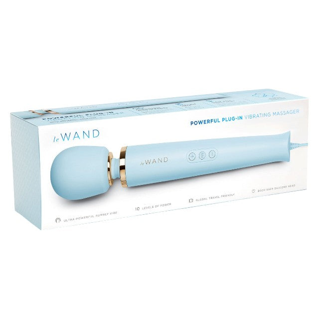 Aparat de masaj cu fir LE WAND Plug-In Vibrating Massager, pentru corp și zone intime, 16 funcții de vibrație, albastru