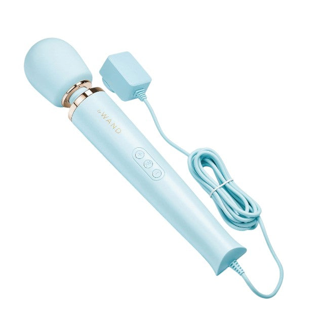 Aparat de masaj cu fir LE WAND Plug-In Vibrating Massager, pentru corp și zone intime, 16 funcții de vibrație, albastru