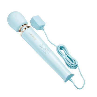 Aparat de masaj cu fir LE WAND Plug-In Vibrating Massager, pentru corp și zone intime, 16 funcții de vibrație, albastru