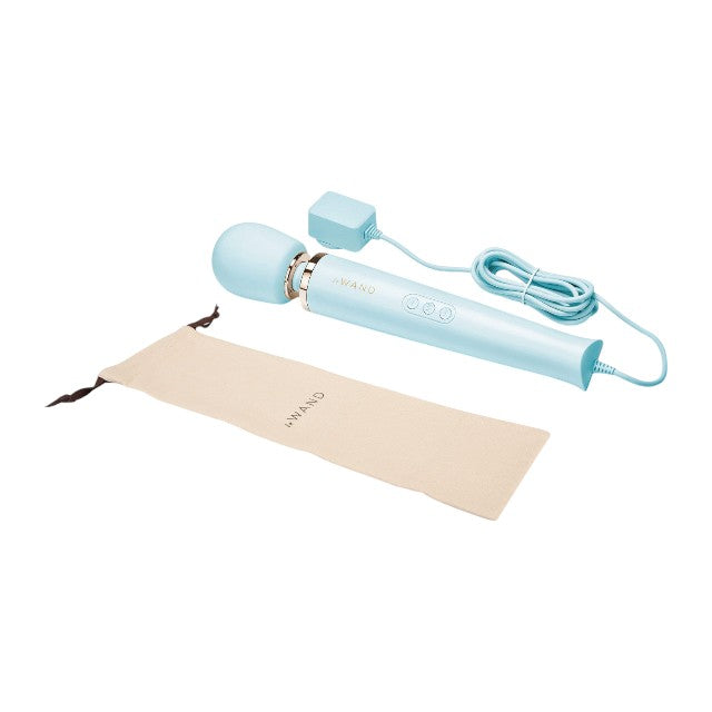 Aparat de masaj cu fir LE WAND Plug-In Vibrating Massager, pentru corp și zone intime, 16 funcții de vibrație, albastru