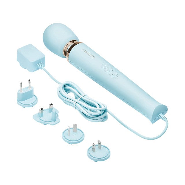 Aparat de masaj cu fir LE WAND Plug-In Vibrating Massager, pentru corp și zone intime, 16 funcții de vibrație, albastru