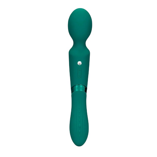 Aparat de masaj dublu LOVELINE Double-Sided Vibrating Wand, pentru corp și punctul G, 10 funcții de vibrație, verde