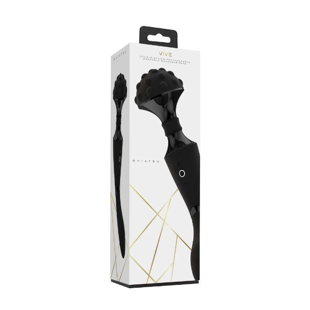 Aparat de masaj dublu VIVE Shiatsu Double-Action Massager Wand, pentru corp și punctul G, 10 funcții de viteză, negru