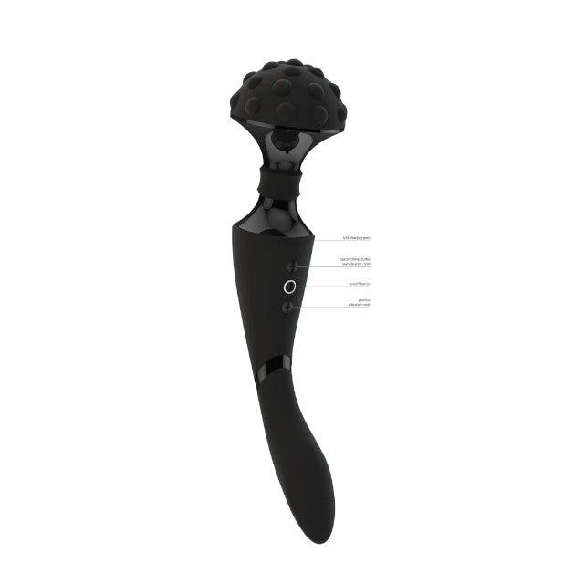 Aparat de masaj dublu VIVE Shiatsu Double-Action Massager Wand, pentru corp și punctul G, 10 funcții de viteză, negru