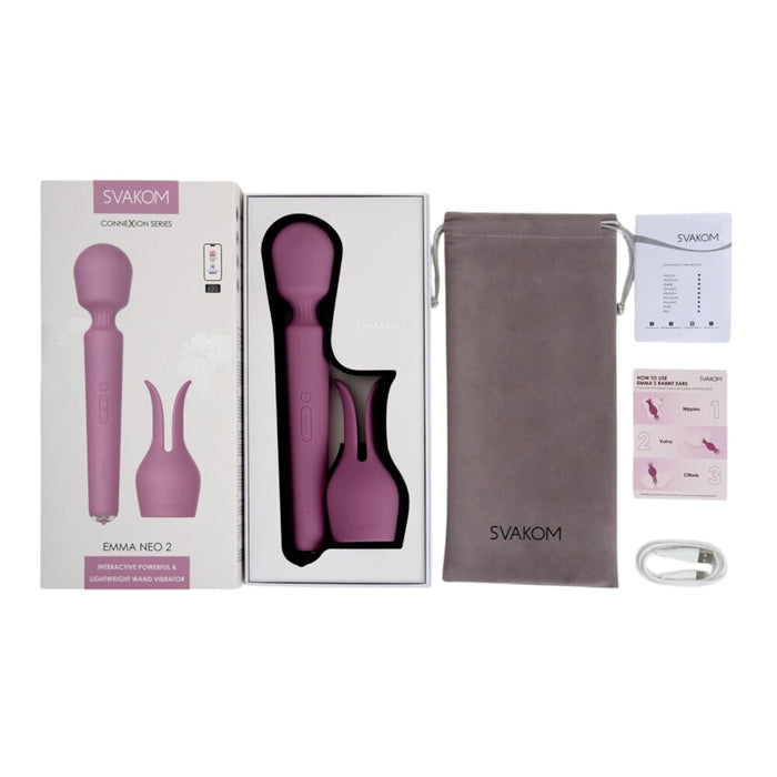 Aparat de masaj interactiv SVAKOM Emma Neo 2, vibrator wand cu funcție de încălzire, control prin aplicație, mov