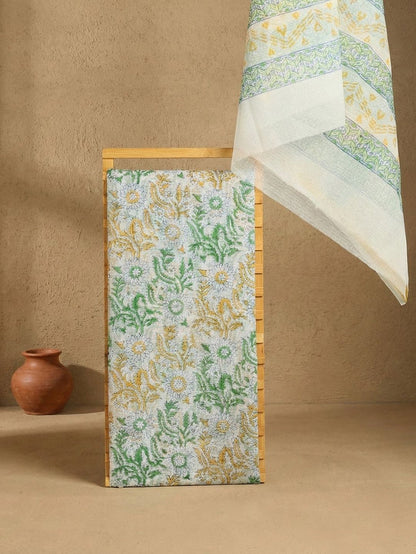 Indiehaat | Pure Kota Doria Blockprint Suit Green