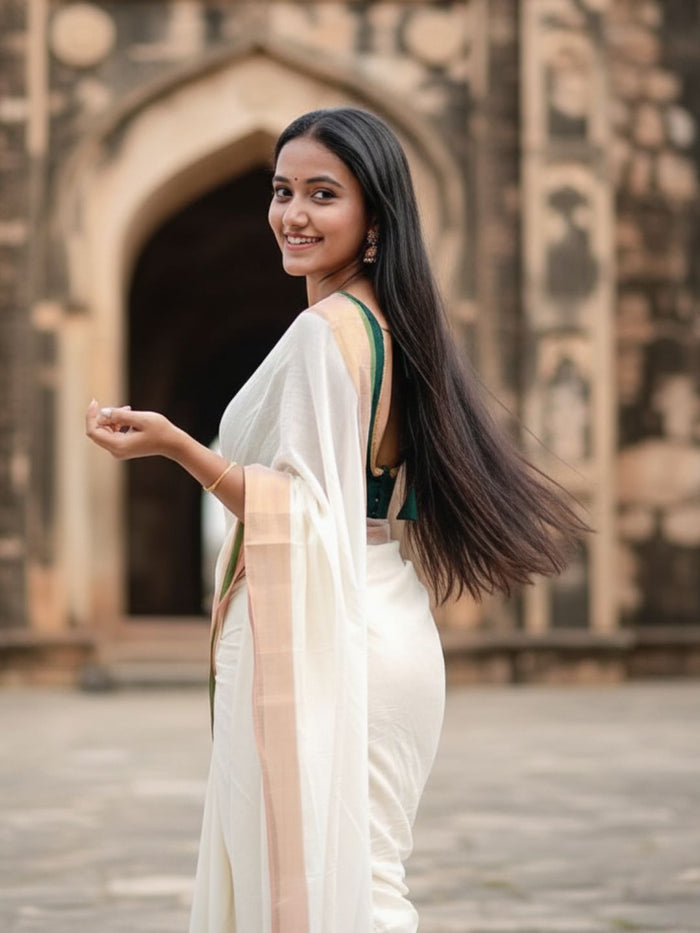 Indiehaat | Pure Mul Cotton Handloom Saree White