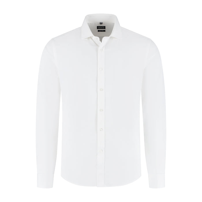 Bamboe dubbele manchet uni ecru overhemd met ademende bamboestof, stijlvolle witte shirt.
