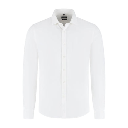 Bamboe dubbele manchet uni ecru overhemd met ademende bamboestof, stijlvolle witte shirt.