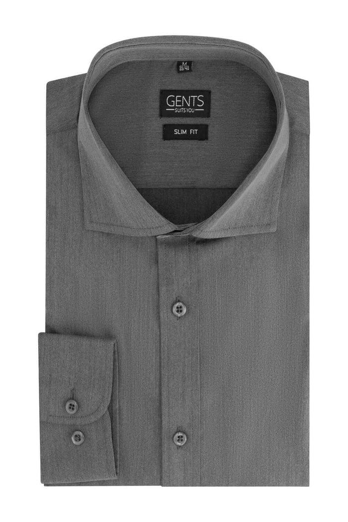 Bamboe uni grijsbruin overhemd met ademend stretch en zacht draagcomfort in slim fit.