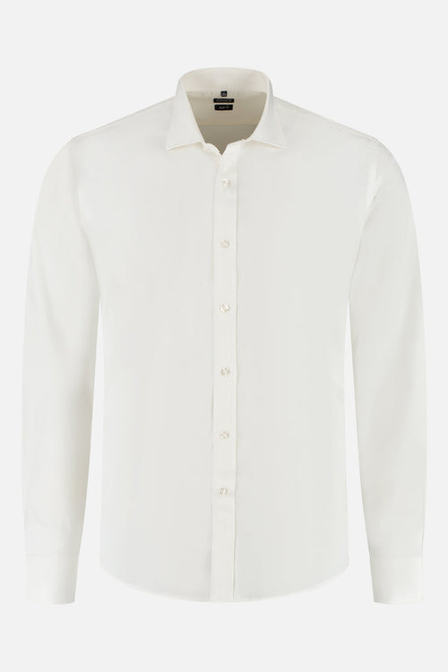Bamboo twill off-white long-sleeve shirt with a classic collar and button front.