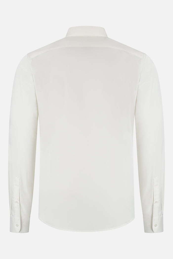 Back view of a Bamboo twill off-white long sleeve shirt.