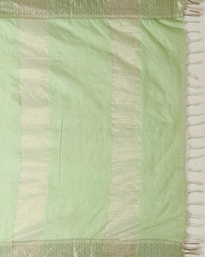 Indiehaat | Kota Silk Banarasi Border Hand Dyed Saree Green