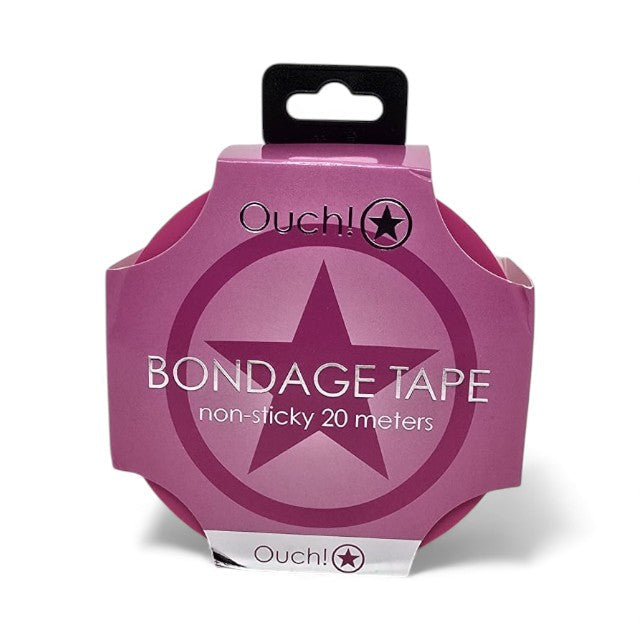 Bandă OUCH! Bondage Tape, pentru jocuri erotice BDSM, nelipicioasă, lungime 20 m, culoare roz