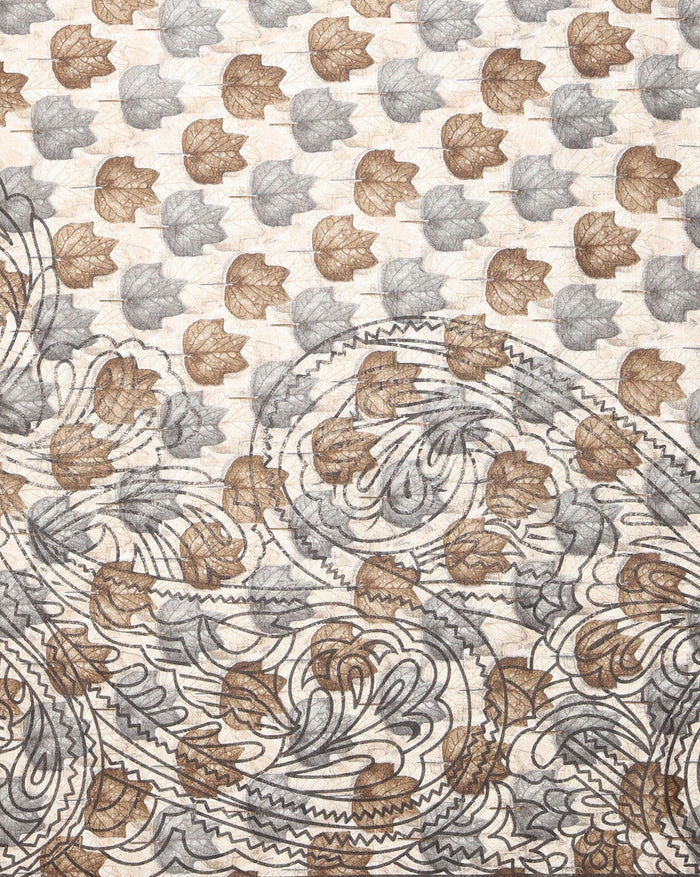 Indiehaat | Kashmiri Silk Printed Saree Beige & Brown