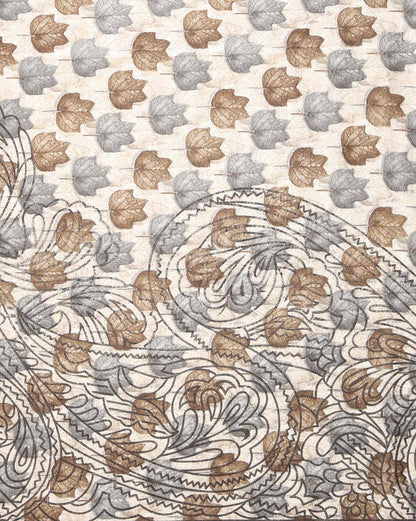 Indiehaat | Kashmiri Silk Printed Saree Beige & Brown