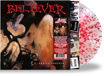 BELIEVER - SANITY OBSCURE (Blood-Red Splatter VINYL, 2024, Bombworks) ***Bumped & Bruised Jacket