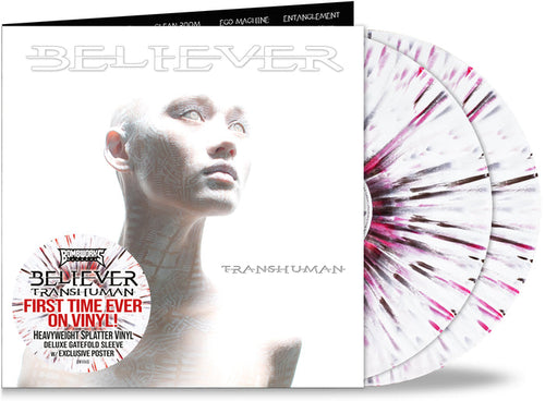 BELIEVER - TRANSHUMAN (*NEW-DOUBLE DIRTY CANDY CANE SPLATTER VINYL, Gatefold w Poster, 2021, Bombworks Records) Elite Prog Thrash Metal Remaster
