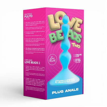 Bile anale LOVE MATCH Love Beads Two, diametru crescător, din silicon medical, bază cu ventuză, culoare albastru