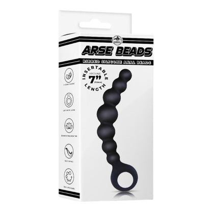 Bile anale NMC Arse Beads 7", design curbat cu inel de extracție, lungime 17.8 cm, din silicon, negru (635861)
