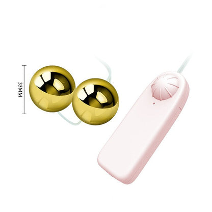 Bile vibratoare BAILE Golden Ball, pentru stimulare vaginală sau anală, control prin telecomandă cu fir, culoare auriu