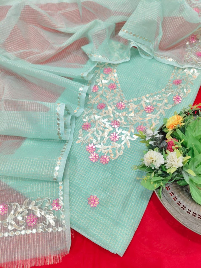 Indiehaat | Kota Cotton Gota Patti Suit Material Green