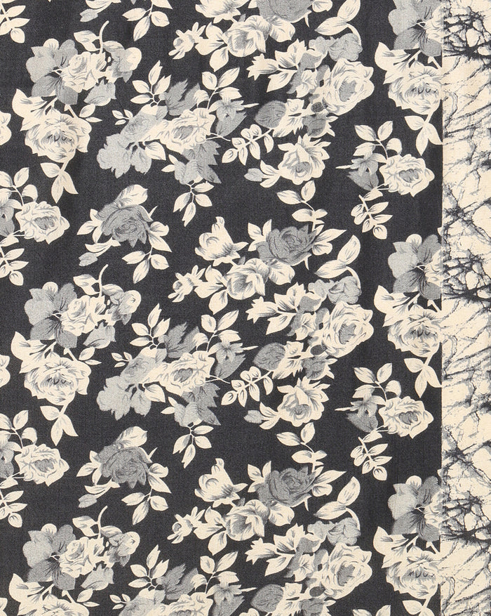 Indiehaat | Kashmiri Silk Printed Saree Black & Beige