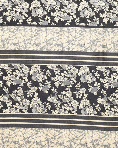 Indiehaat | Kashmiri Silk Printed Saree Black & Beige