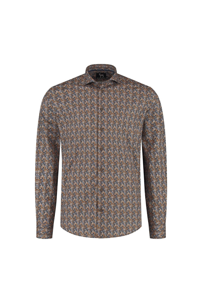 Bloemprint navy-bruin ML7 katoenen blouse met bloemprint en knoopsluiting.