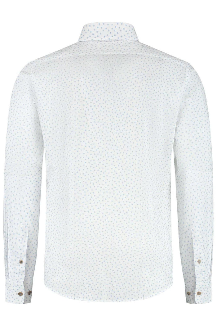Blumfontain bloemprint beige-blauw ML7 katoenen overhemd met ademende stof en bloemprint in blauw-beige.