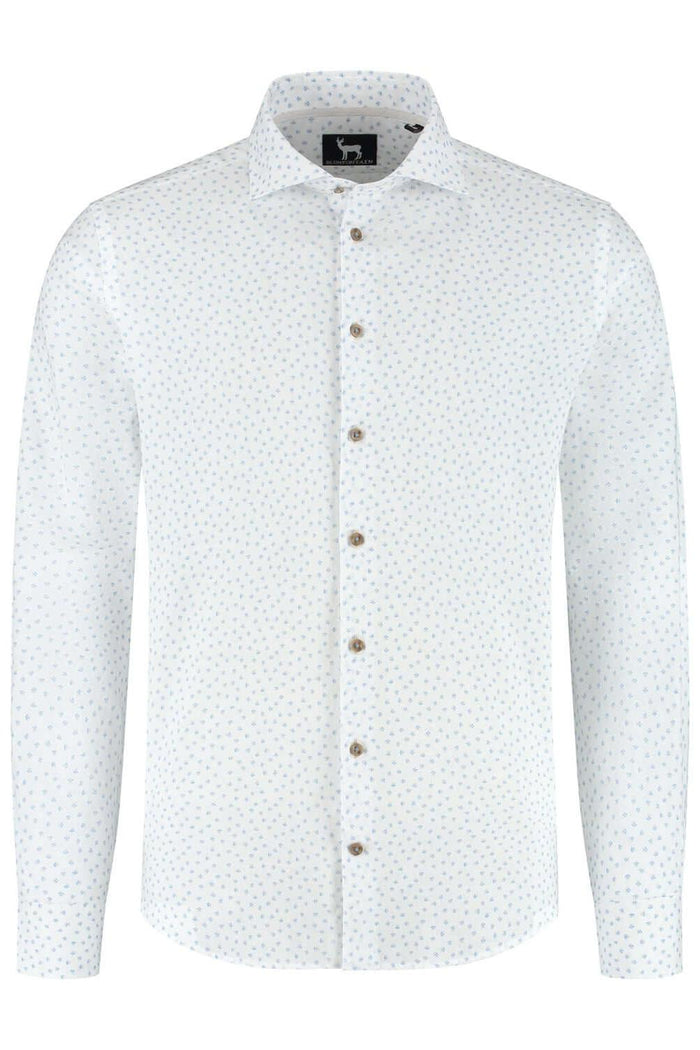 Blumfontain bloemprint beige-blauw katoenen overhemd met ademende stof en onderhoudsarme eigenschappen.