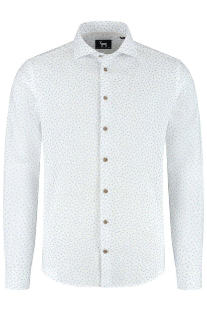 Blumfontain bloemprint beige-blauw katoenen overhemd met ademende stof en onderhoudsarme eigenschappen.