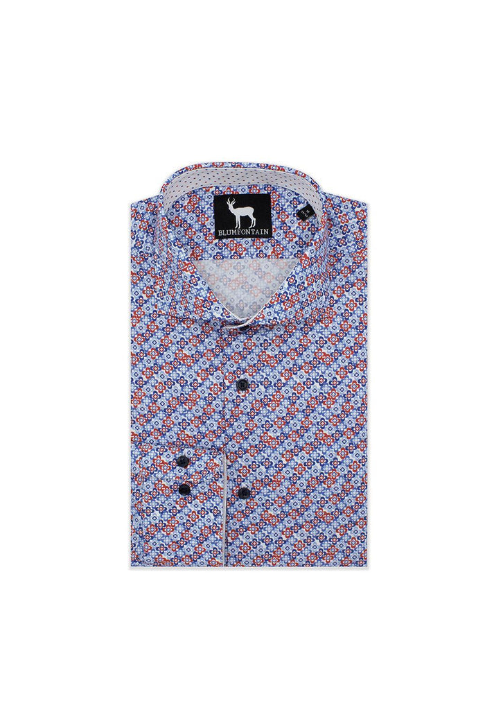 Blumfontain bloemprint blauwrood overhemd met frisse blauwrode bloemprint voor een eigentijds karakter.