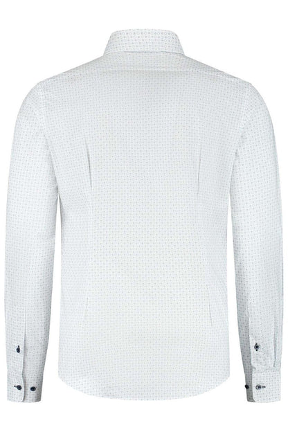 A light blue cotton shirt featuring a subtle floral print, representing the Blumfontain bloemprint lichtblauw.