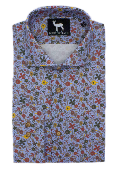 Blumfontain bloemprint katoenen overhemd met botanische bloemprint, ademend en comfortabel.