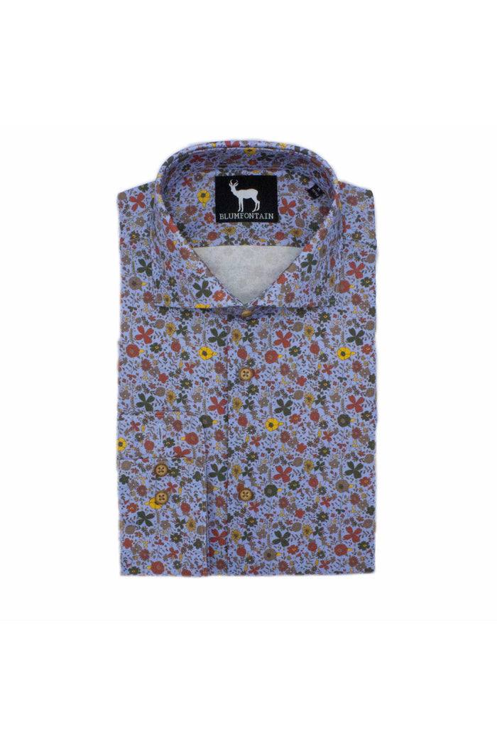 Blumfontain bloemprint katoenen overhemd met botanische bloemprint, ademend en comfortabel.