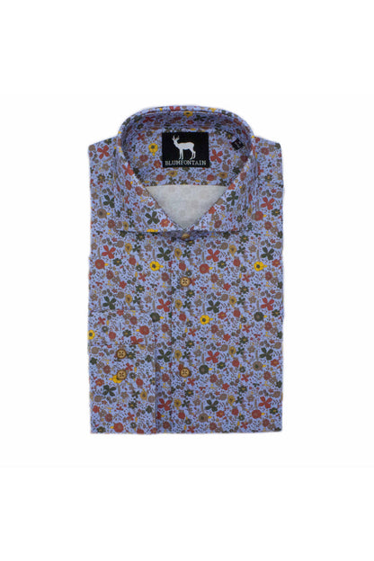 Blumfontain bloemprint katoenen overhemd met botanische bloemprint, ademend en comfortabel.