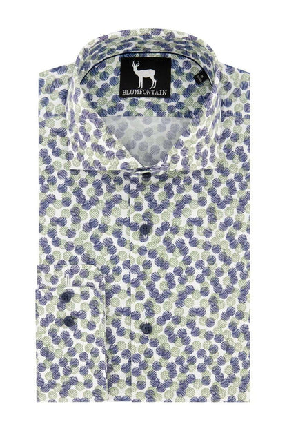 Blumfontain bolletjes groenblauw herenoverhemd met opvallende textuur en lichtgewicht design.