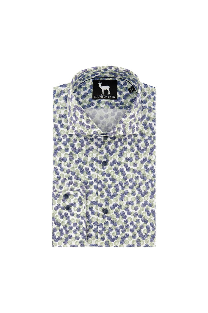 Blumfontain bolletjes groenblauw shirt met opvallend patroon en lichtgewicht design.