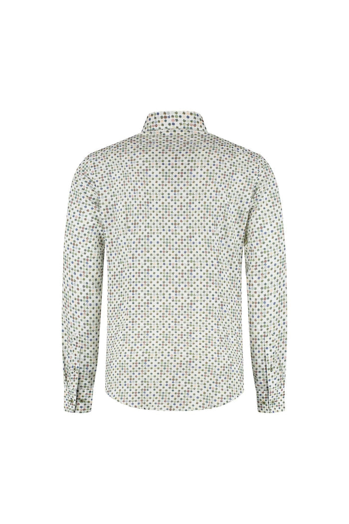 A back view of the Blumfontain cirkelprint groen cotton shirt featuring green circle print design.