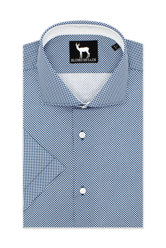Blumfontain korte mouw blauw ademend katoenen T-shirt met korte mouwen en een stijlvolle print.