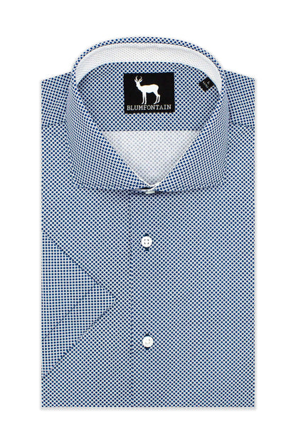 Blumfontain korte mouw blauw ademend katoenen T-shirt met korte mouwen en een stijlvolle print.