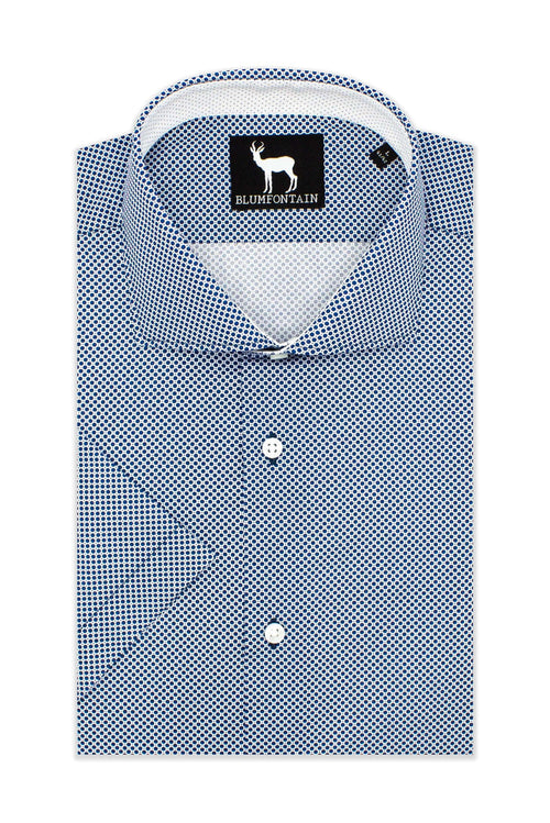 Blumfontain korte mouw blauw ademend katoenen T-shirt met korte mouwen en een stijlvolle print.