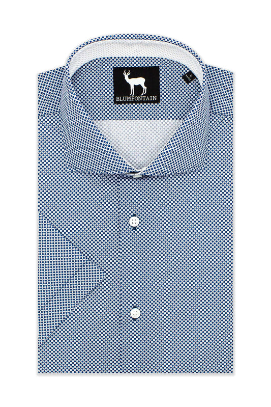 Blumfontain korte mouw blauw ademend katoenen T-shirt met korte mouwen en een stijlvolle print.