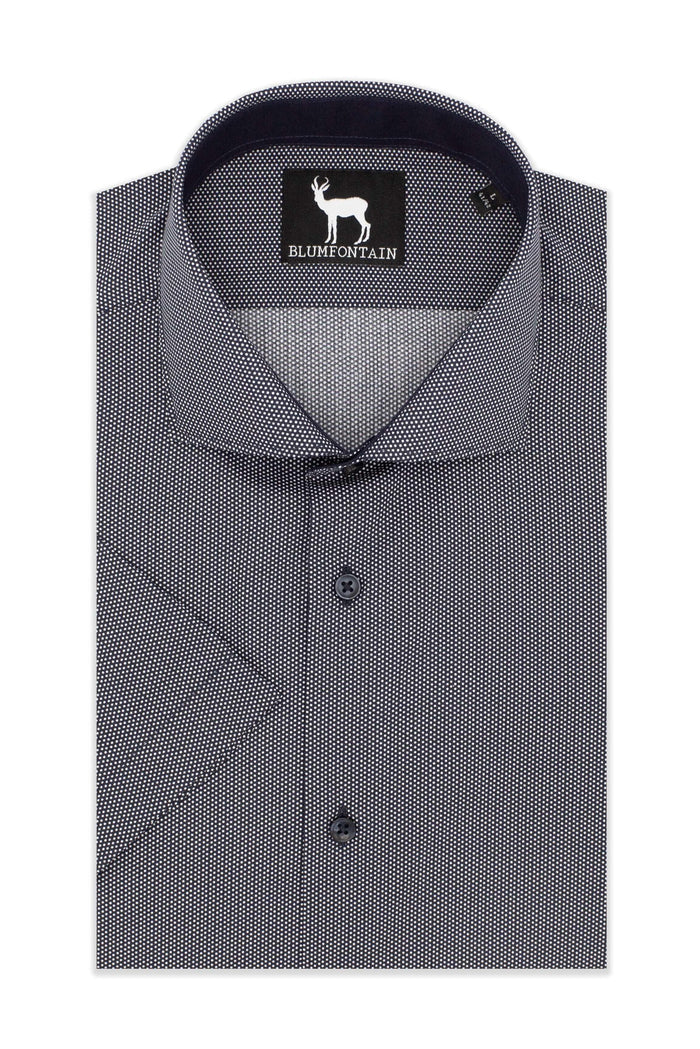 Blumfontain korte mouw blauw katoenen overhemd met korte mouwen en ademend draagcomfort.
