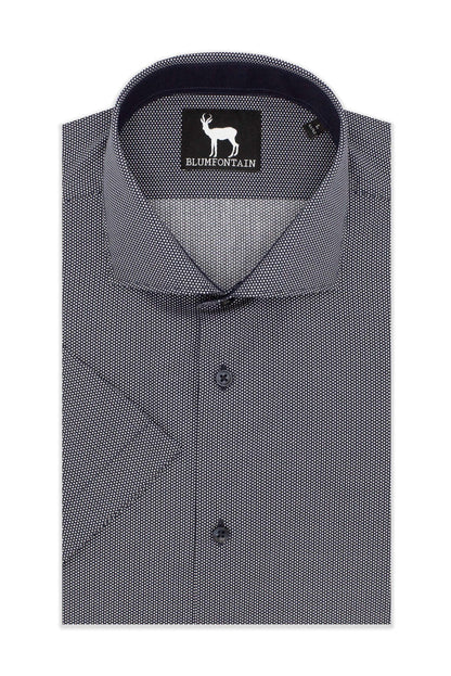 Blumfontain korte mouw blauw katoenen overhemd met korte mouwen en ademend draagcomfort.